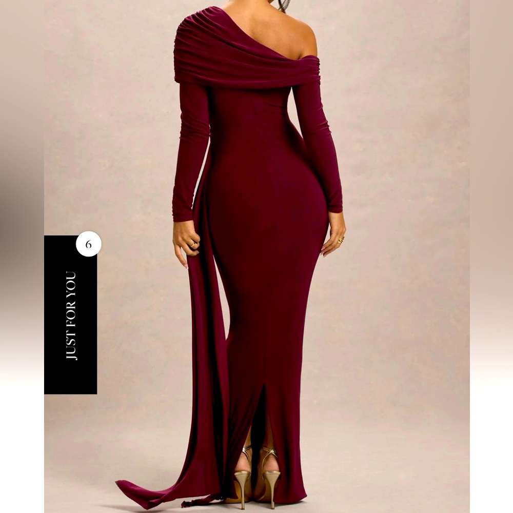 Club L London Red Asymmetrical Long Sleeve Gown